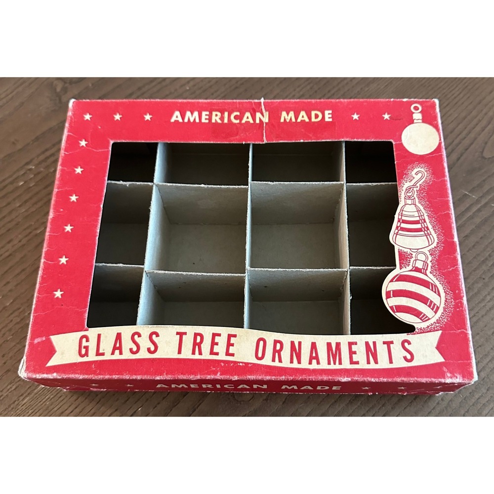 Vintage Paper Novelty Glass Corp Ornament Box EMPTY American Made 12 Slot